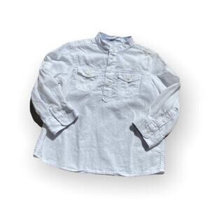 H&M Boys Shirt Size‎ 3 4 White Tunic Roll Cuff Cotton Long Sleeves